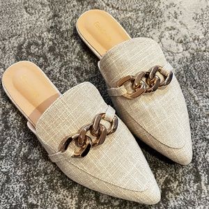 Metal Chain Flat Mules for Women Closed Pointed Toe